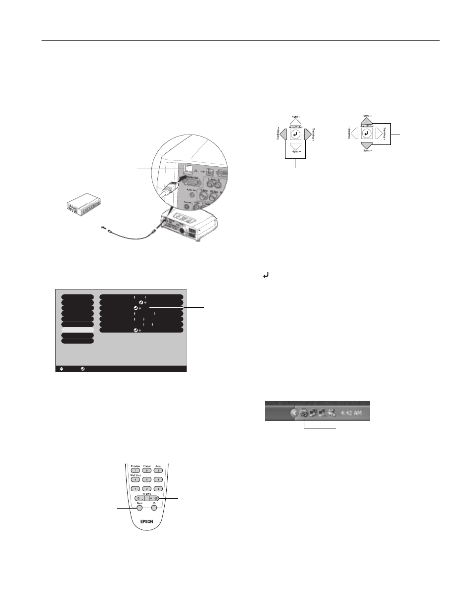 Setting up the network, Opening and closing emp monitor, Epson powerlite 7900p projector | Button on the remote control and select, And enter the projector’s, Button (on the remote control) or the | Epson 7900p User Manual | Page 15 / 23