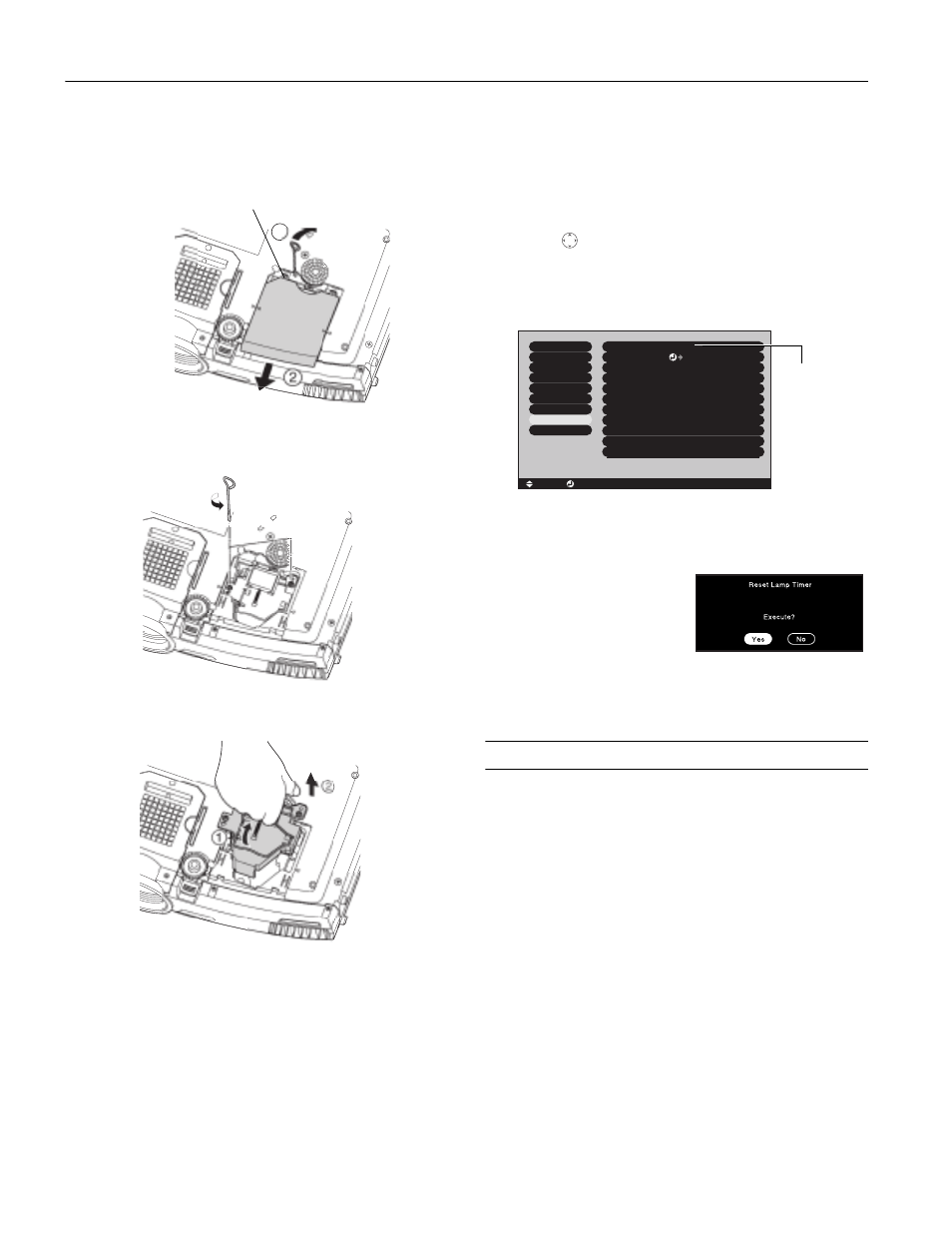 Resetting the lamp timer, Transporting the projector, Epson powerlite 7900p projector | Then press, You see this prompt: 4. select, When you’re finished, press, Menu, About, Enter, Reset lamp timer | Epson 7900p User Manual | Page 22 / 23