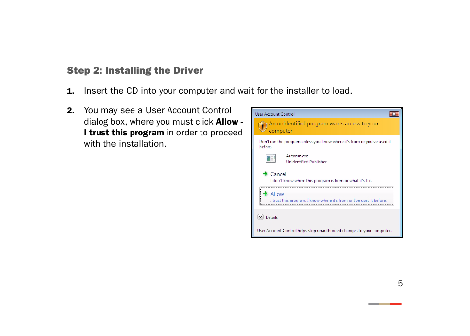 Step 2: installing the driver | 2Wire 802.11g User Manual | Page 7 / 29