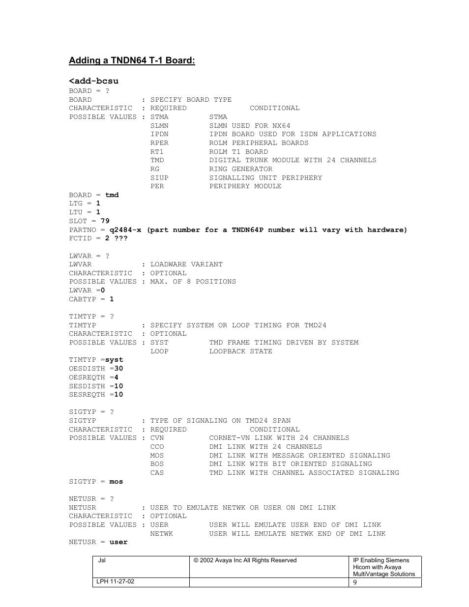 Adding a tndn64 t-1 board: <add-bcsu | Avaya S8300 User Manual | Page 9 / 22