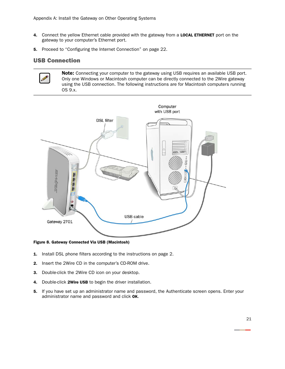 Usb connection | 2Wire 2701HGV-W User Manual | Page 24 / 30