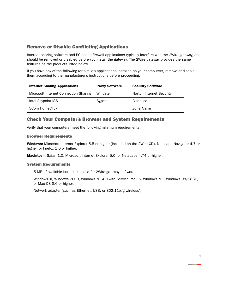 Getting started, Remove or disable conflicting applications | 2Wire 2701HGV-W User Manual | Page 4 / 30