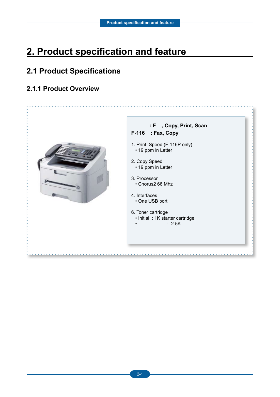 Product specification and feature, 1 product specifications, 1 product overview | Muratec F-116 User Manual | Page 13 / 150