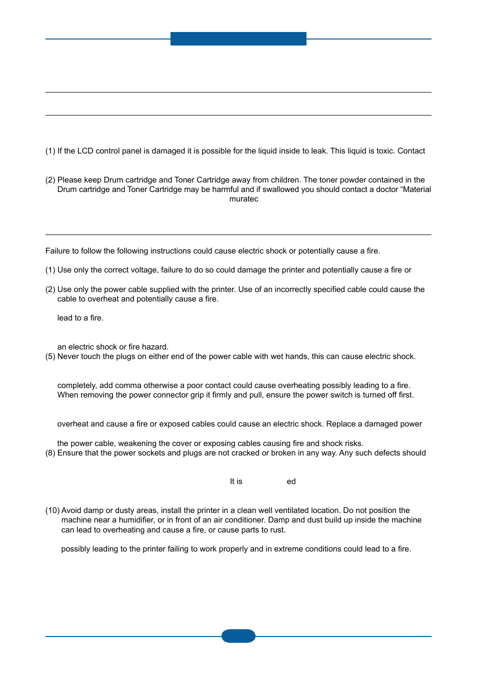 2 caution for safety, 1 toxic material, 2 electric shock and fire safety precautions | Muratec F-116 User Manual | Page 8 / 150