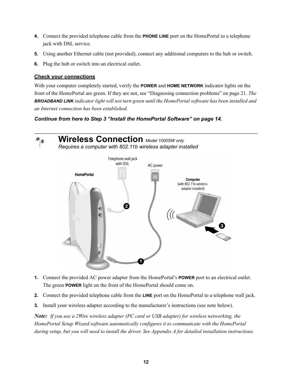 Check your connections, Wireless connection | 2Wire 1000SW User Manual | Page 16 / 54