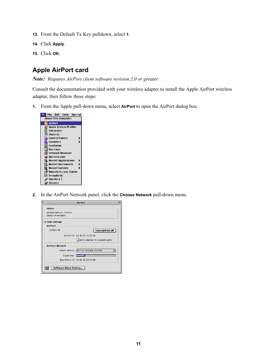 Apple airport card | 2Wire third-party wireless Ethernet adapters User Manual | Page 15 / 19
