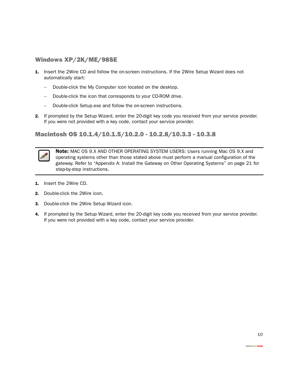 Windows xp/2k/me/98se, Run the 2wire setup wizard | 2Wire 2000 Series User Manual | Page 14 / 29