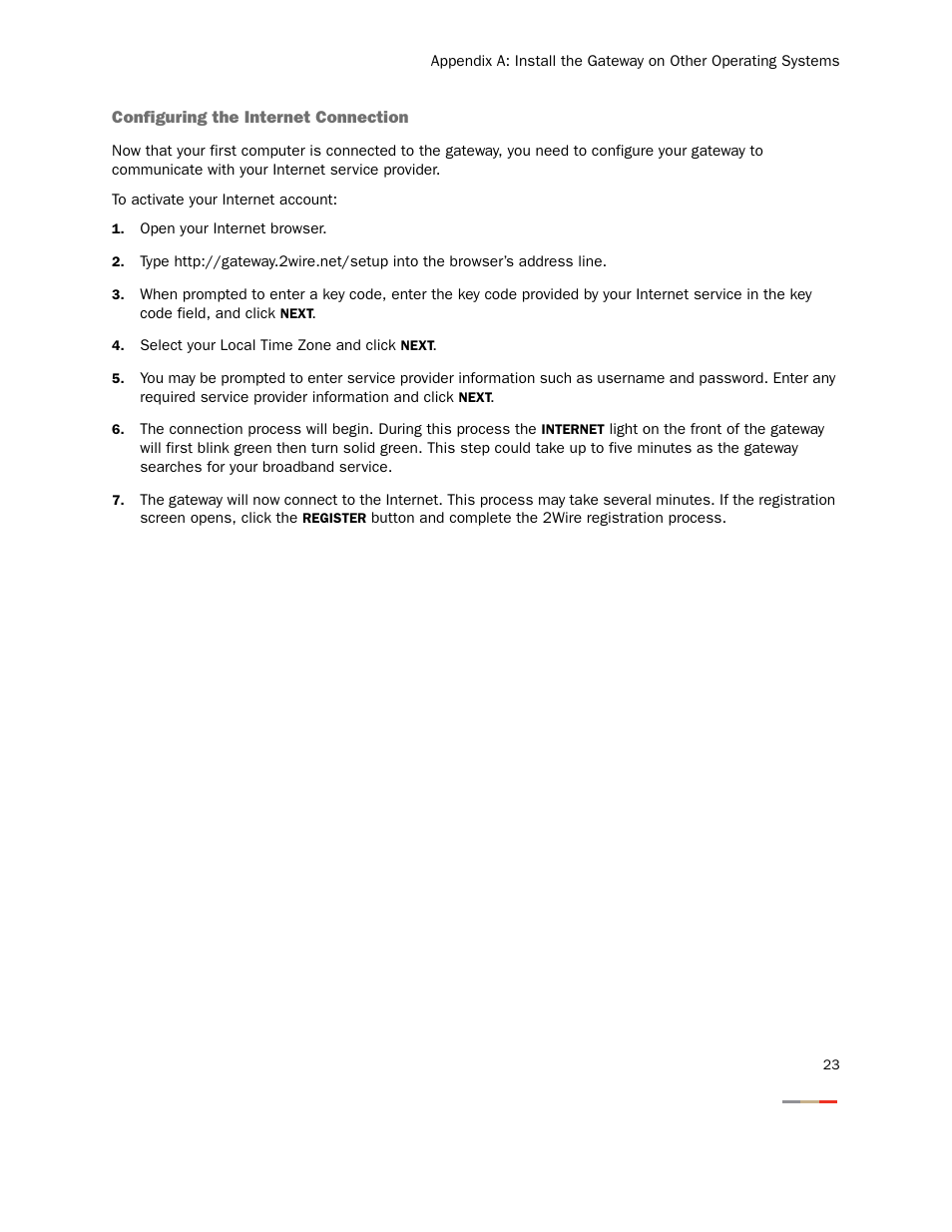 Configuring the internet connection | 2Wire 2000 Series User Manual | Page 27 / 29