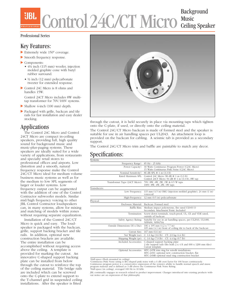 JBL Control24C User Manual | 4 pages