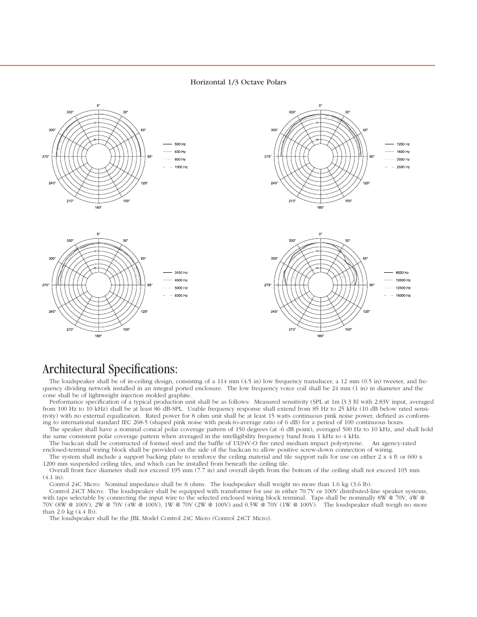 Architectural specifications | JBL Control24C User Manual | Page 3 / 4