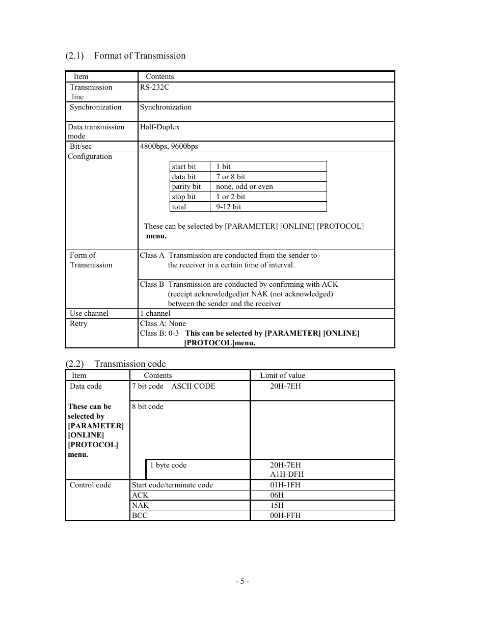 Basic specification, Format of transmission, Transmission code | Olympus AU2700 User Manual | Page 5 / 65