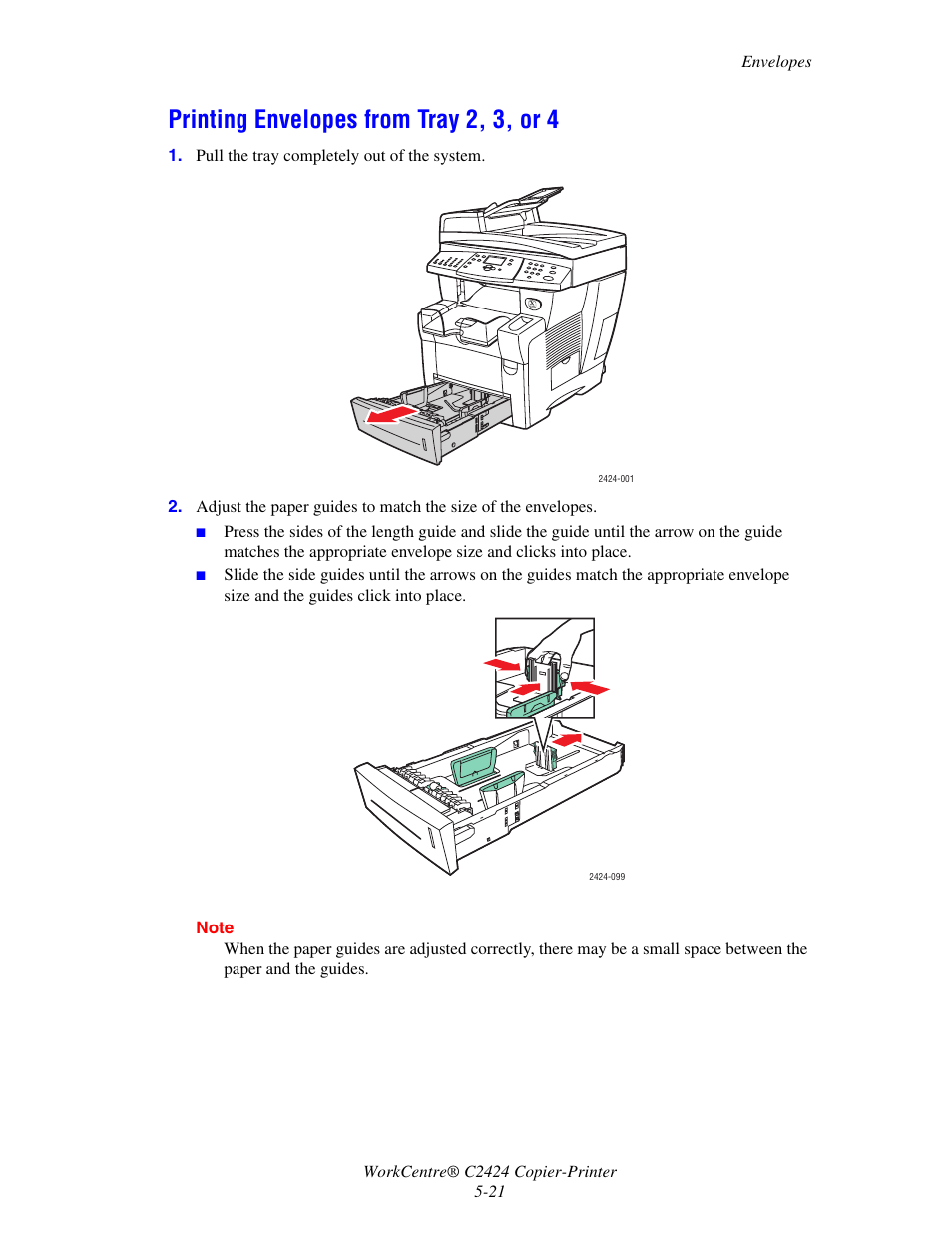 Printing envelopes from tray 2, 3, or 4 | Xerox WorkCentre C2424 User Manual | Page 21 / 65