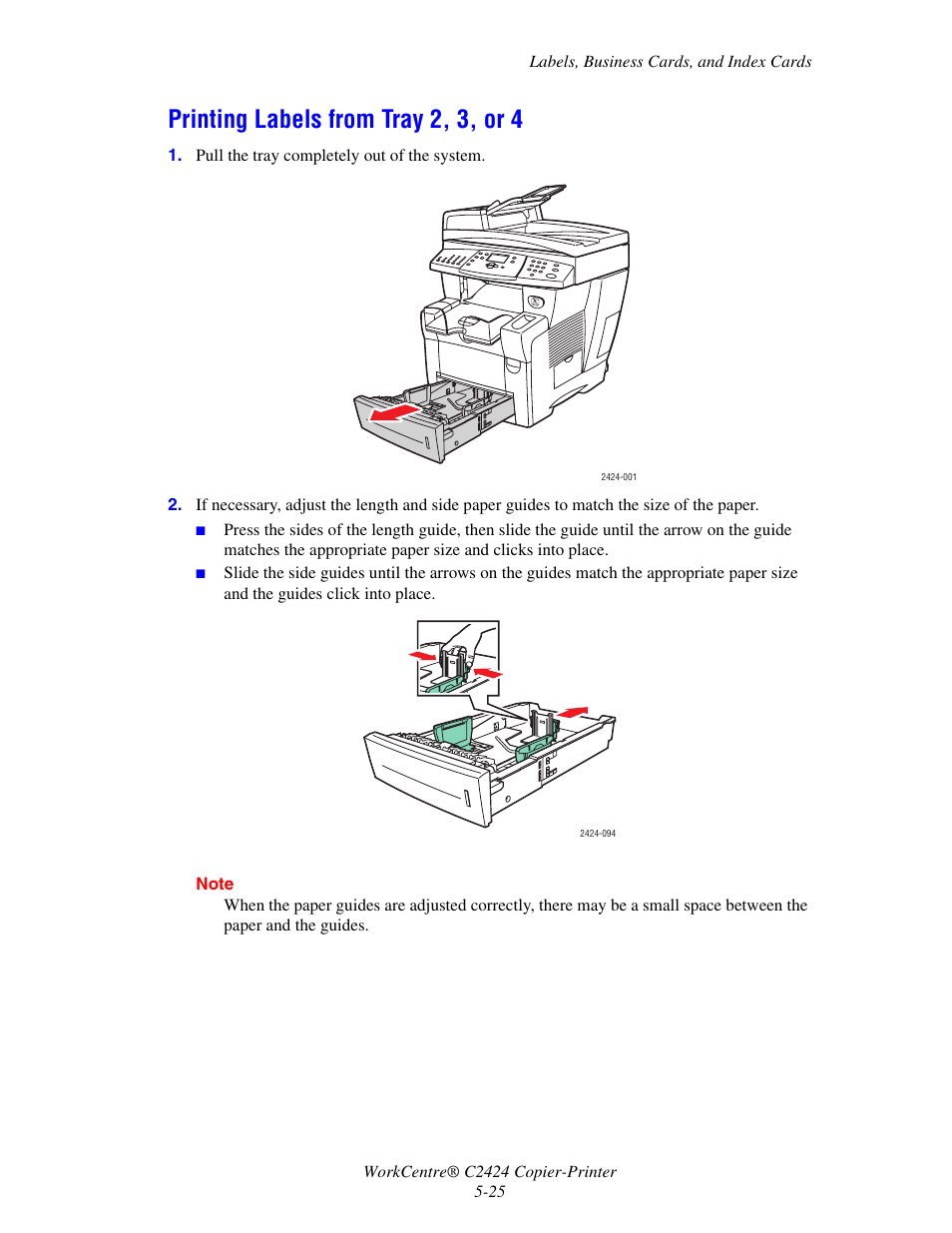 Printing labels from tray 2, 3, or 4 | Xerox WorkCentre C2424 User Manual | Page 25 / 65