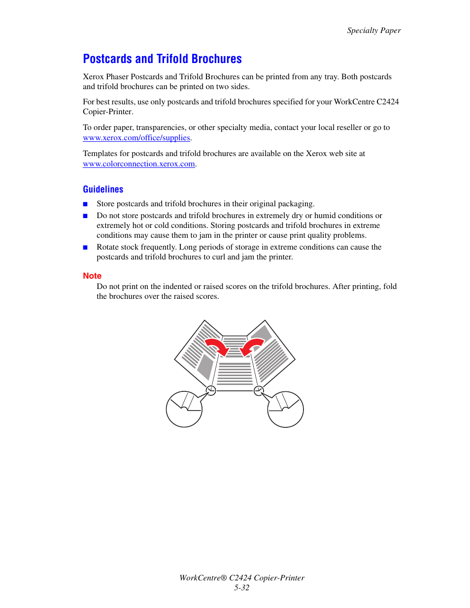 Postcards and trifold brochures | Xerox WorkCentre C2424 User Manual | Page 32 / 65