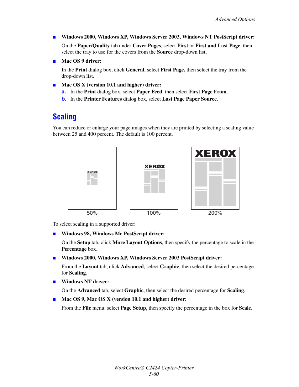 Scaling | Xerox WorkCentre C2424 User Manual | Page 60 / 65