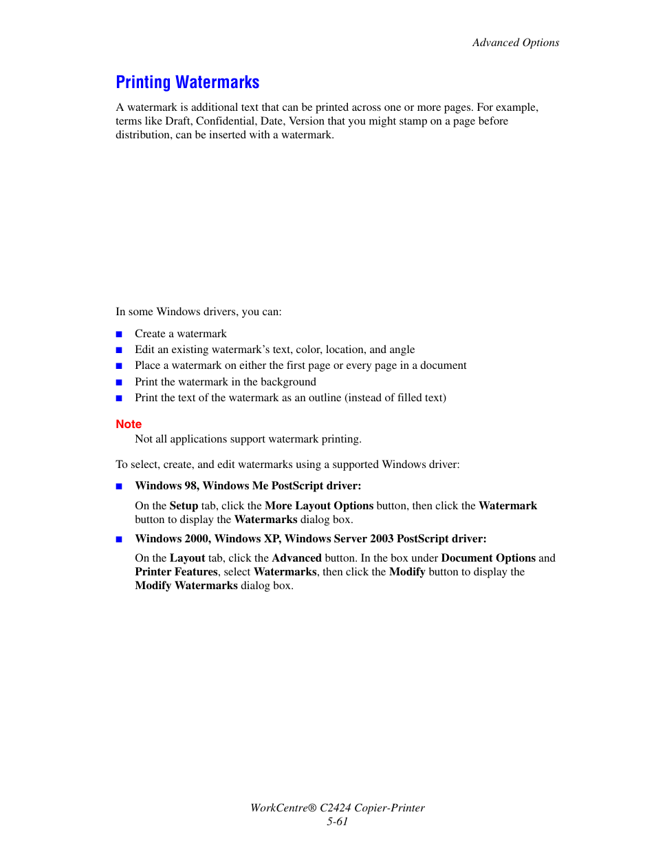 Printing watermarks | Xerox WorkCentre C2424 User Manual | Page 61 / 65