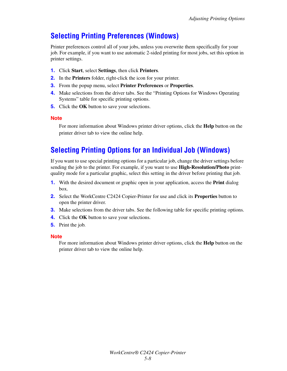 Selecting printing preferences (windows) | Xerox WorkCentre C2424 User Manual | Page 8 / 65