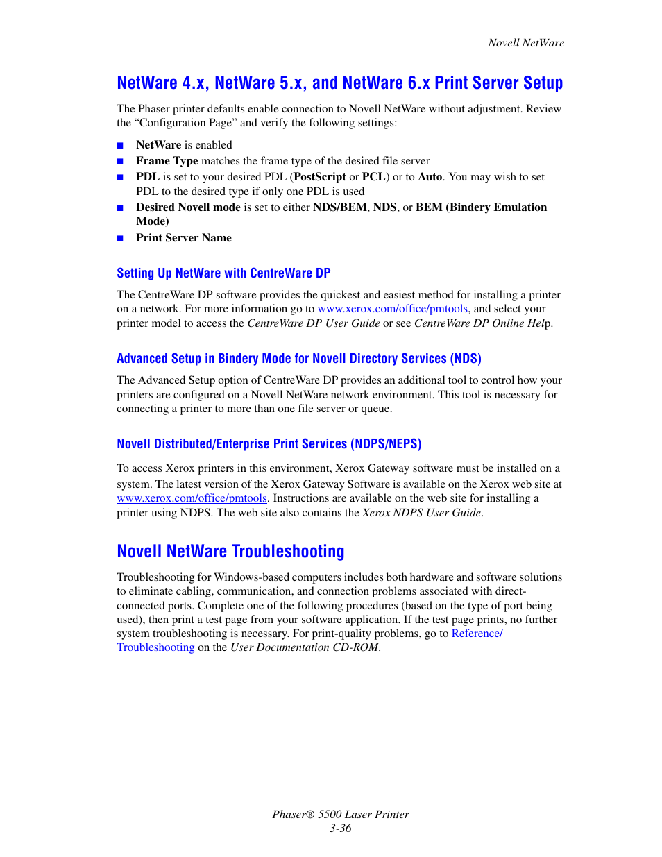 Novell netware troubleshooting | Xerox Phaser 5500 User Manual | Page 2 / 5