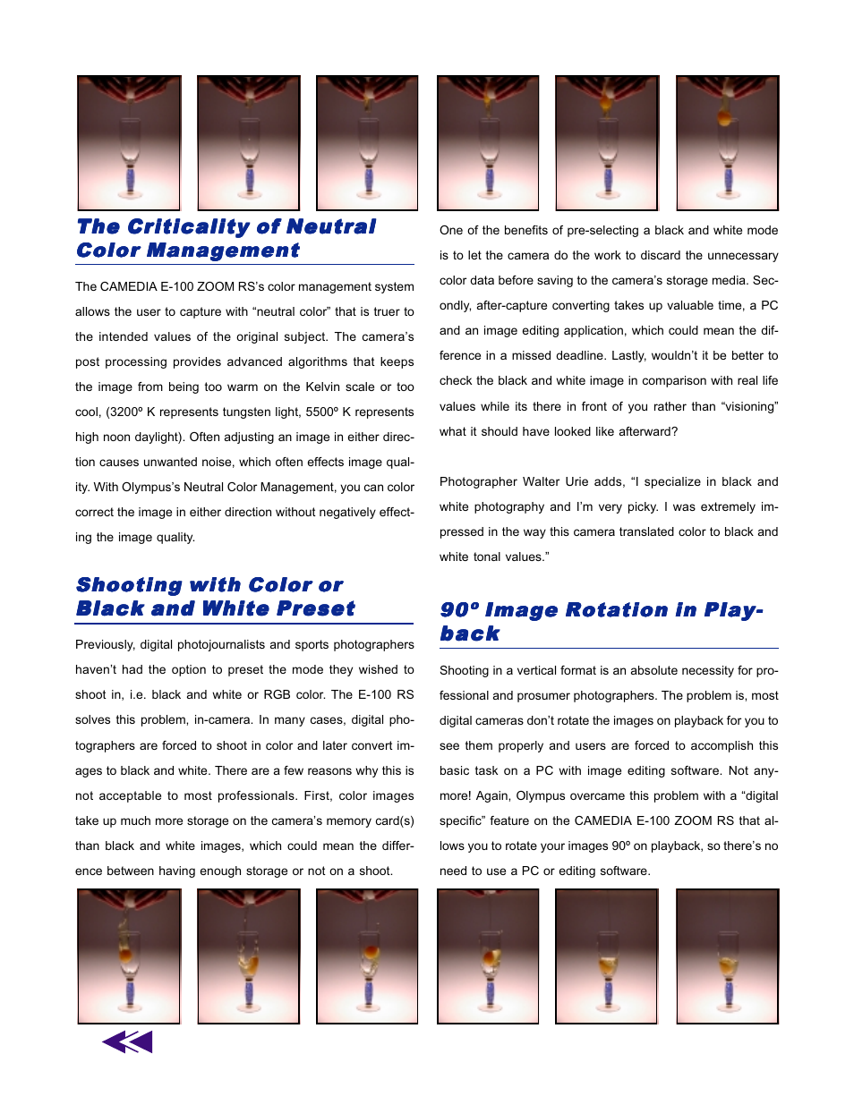 90º image rotation in play, Shooting with color or | Olympus E-100 ZOOM RS User Manual | Page 12 / 16