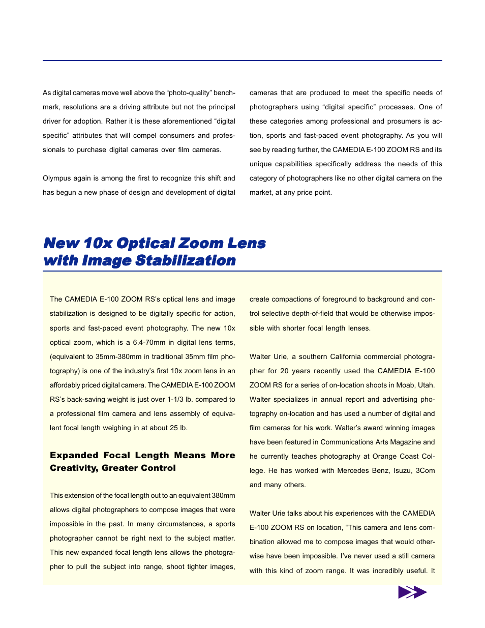 New 10x optical zoom lens | Olympus E-100 ZOOM RS User Manual | Page 5 / 16