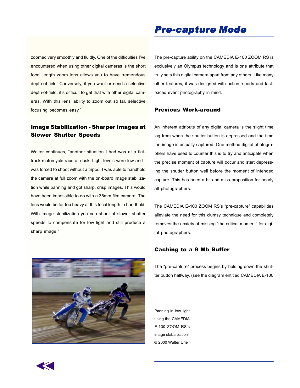 Pre-capture mode | Olympus E-100 ZOOM RS User Manual | Page 6 / 16