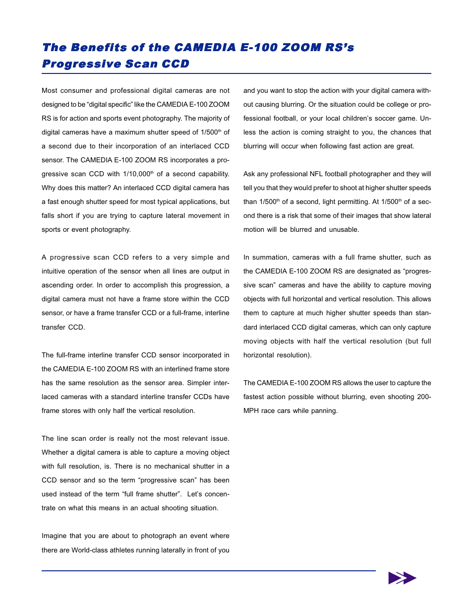 The benefits of the camedia e-100 zoom rs’s | Olympus E-100 ZOOM RS User Manual | Page 9 / 16