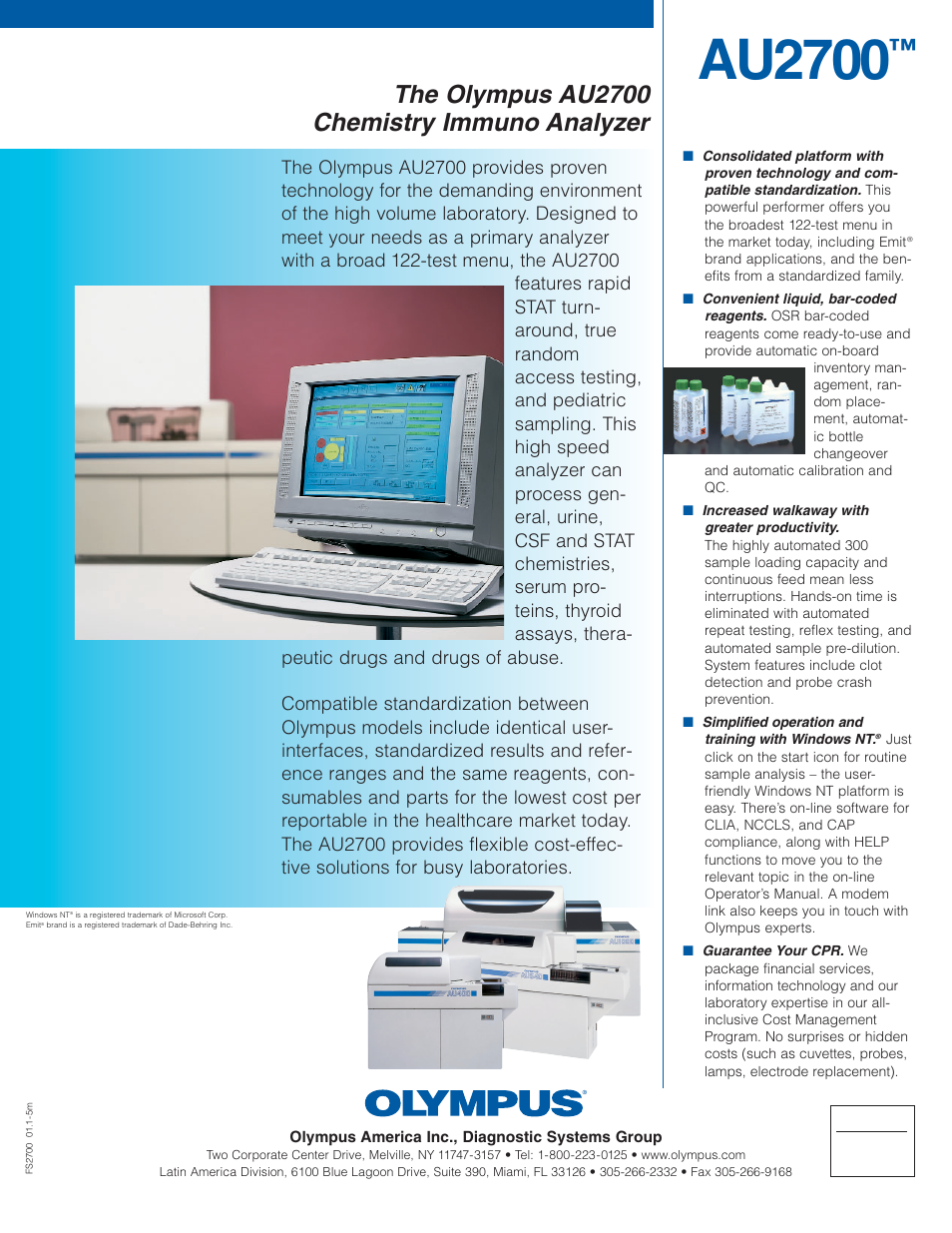 Au2700, The olympus au2700 chemistry immuno analyzer, Iso 9001 | Olympus AU2700 User Manual | Page 2 / 2