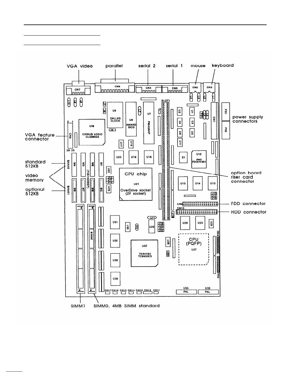 Main system board diagram | Epson 4DX/33 User Manual | Page 3 / 8