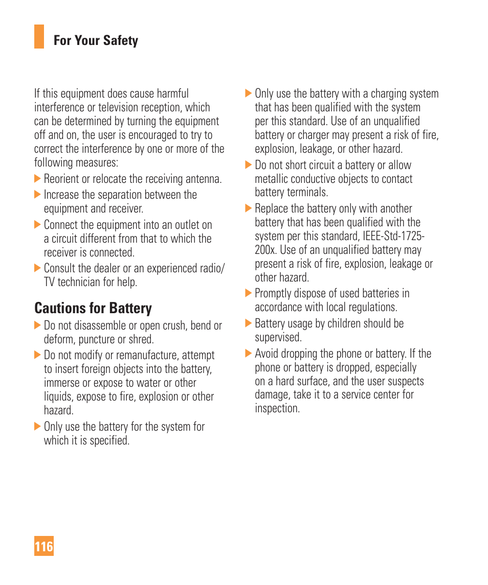 Cautions for battery | LG Vu Plus User Manual | Page 120 / 150