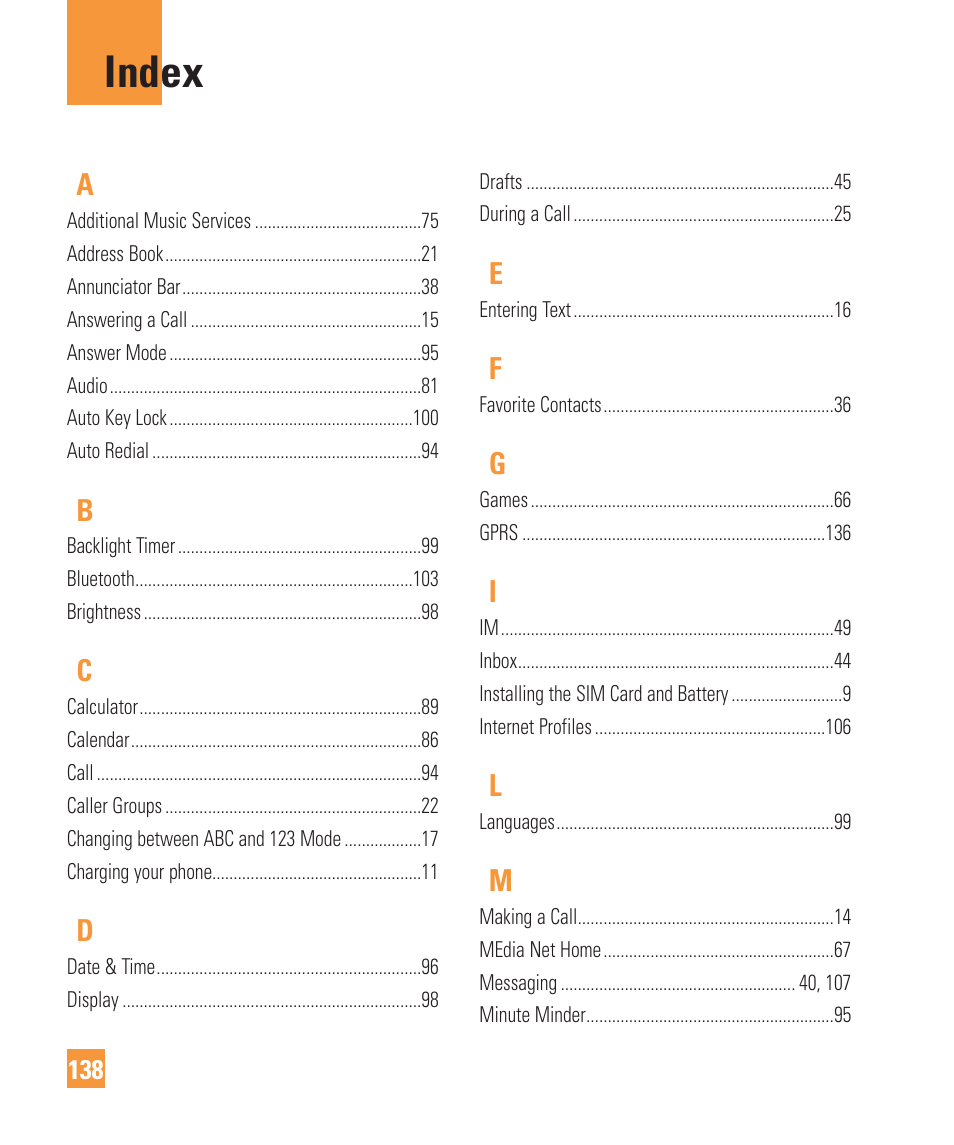 Index | LG Vu Plus User Manual | Page 142 / 150