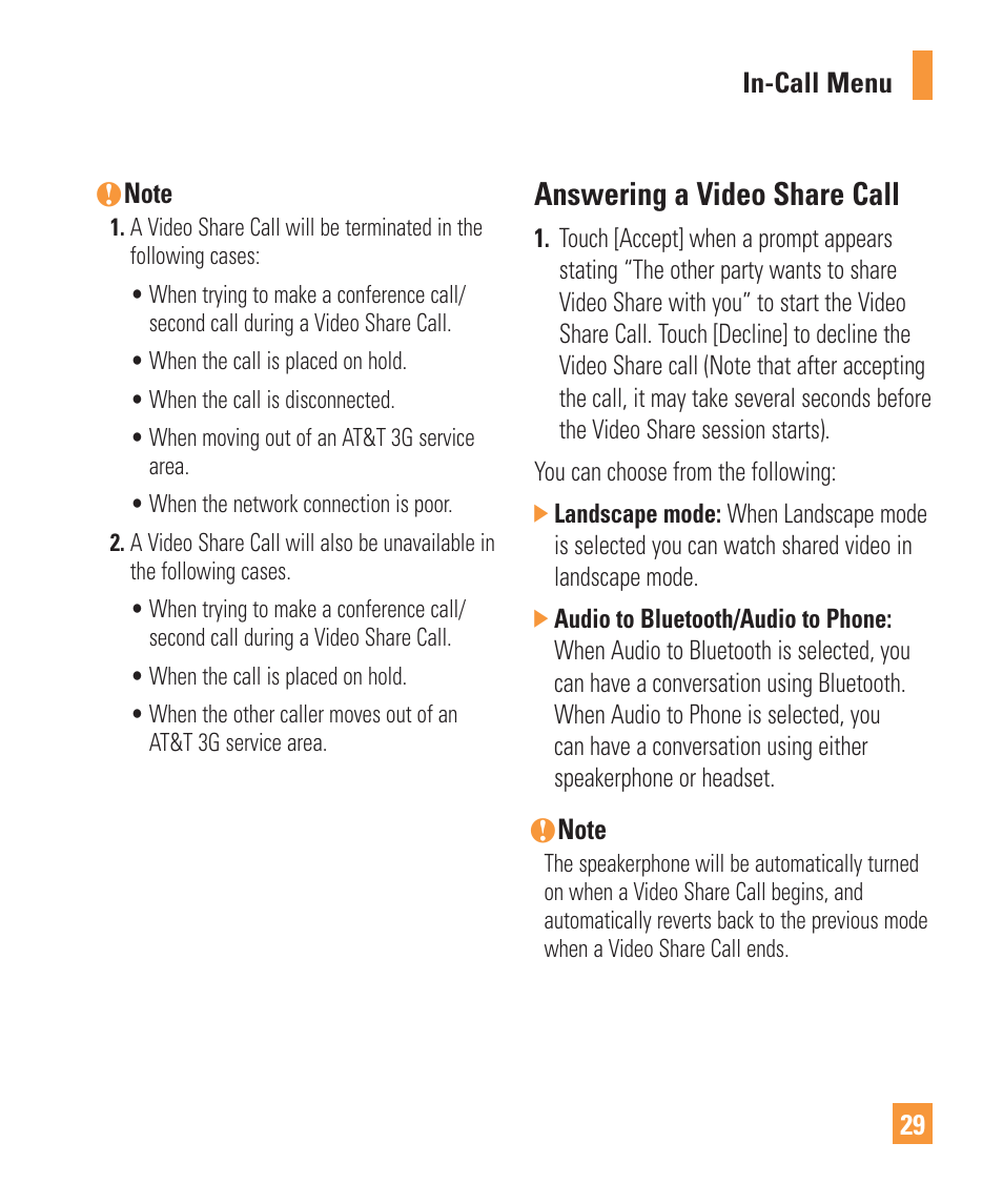 Answering a video share call | LG Vu Plus User Manual | Page 33 / 150