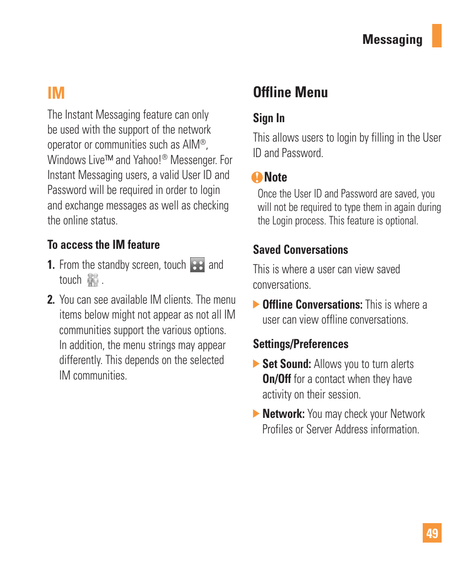 Offline menu | LG Vu Plus User Manual | Page 53 / 150