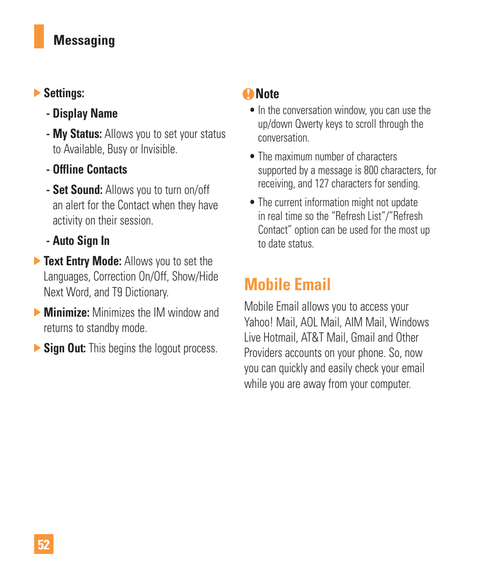 Mobile email | LG Vu Plus User Manual | Page 56 / 150