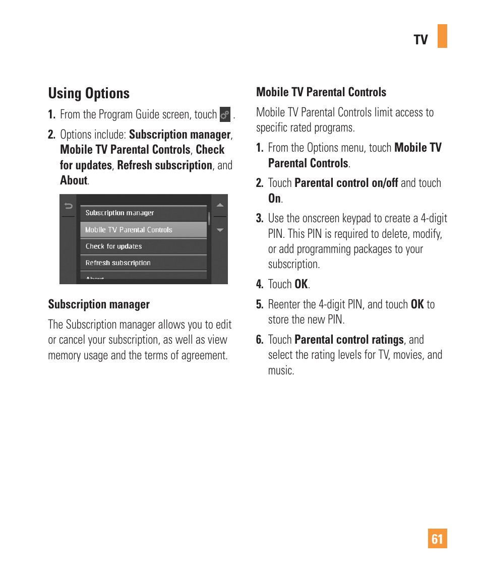 Using options | LG Vu Plus User Manual | Page 65 / 150