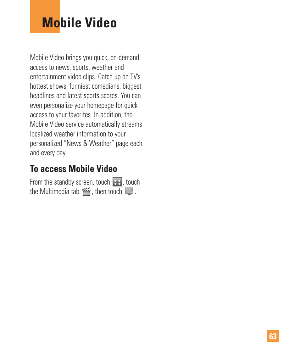 Mobile video | LG Vu Plus User Manual | Page 67 / 150