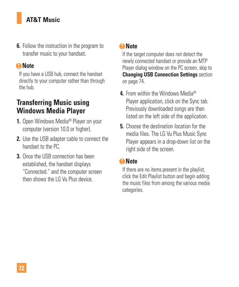 Transferring music using windows media player | LG Vu Plus User Manual | Page 76 / 150