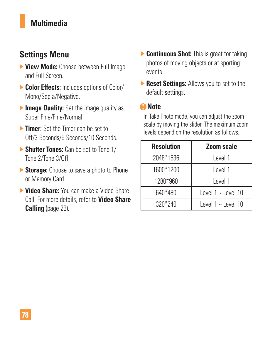 Settings menu | LG Vu Plus User Manual | Page 82 / 150