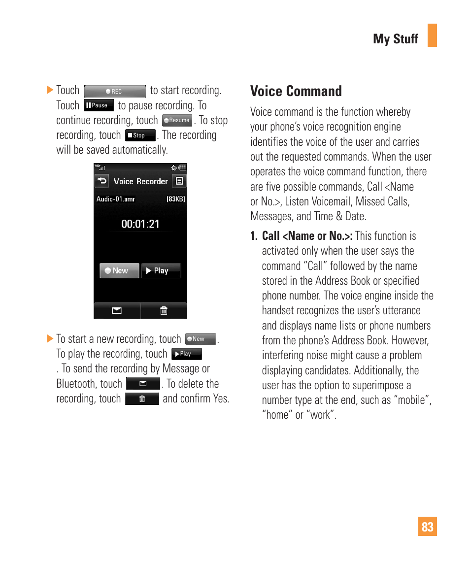 Voice command | LG Vu Plus User Manual | Page 87 / 150