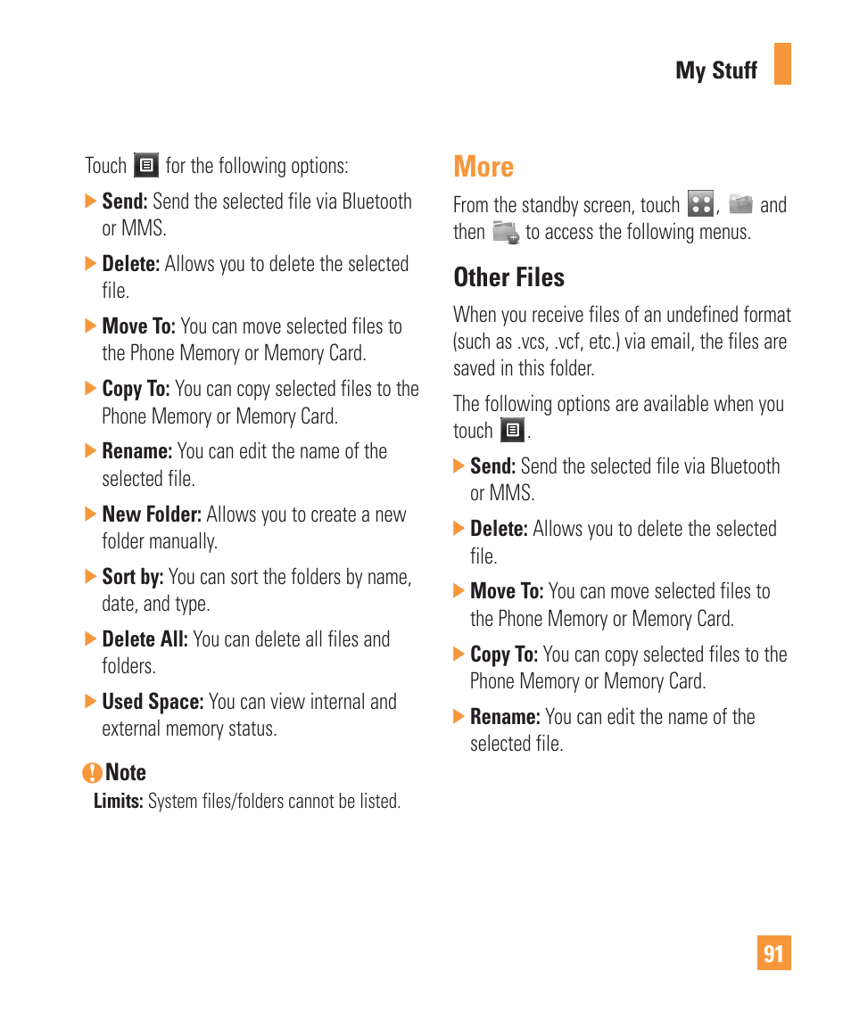 More, Other files | LG Vu Plus User Manual | Page 95 / 150