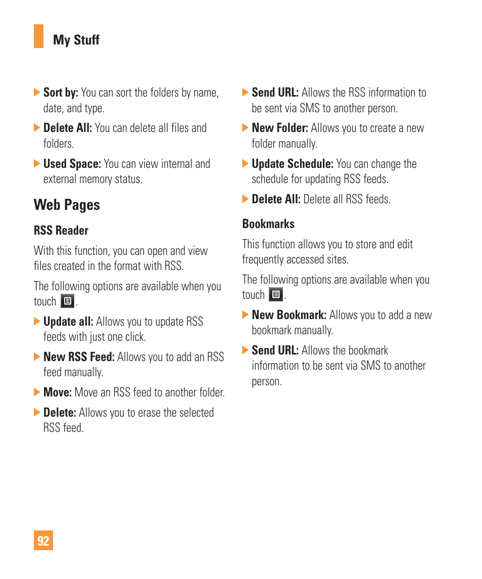 Web pages | LG Vu Plus User Manual | Page 96 / 150