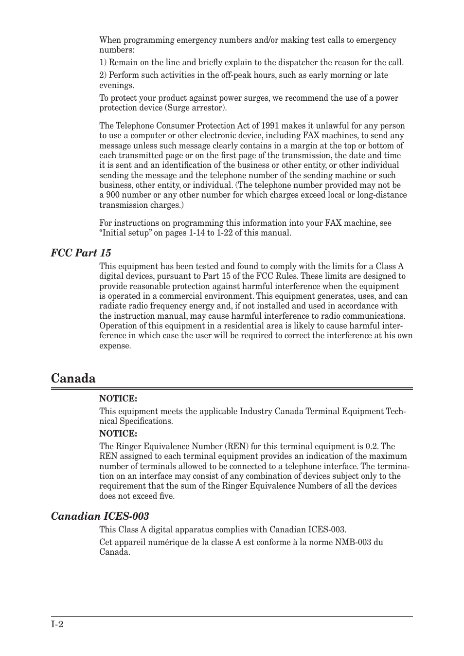 Canada, Fcc part 15, Canadian ices-003 | Muratec MX-2030 User Manual | Page 12 / 396