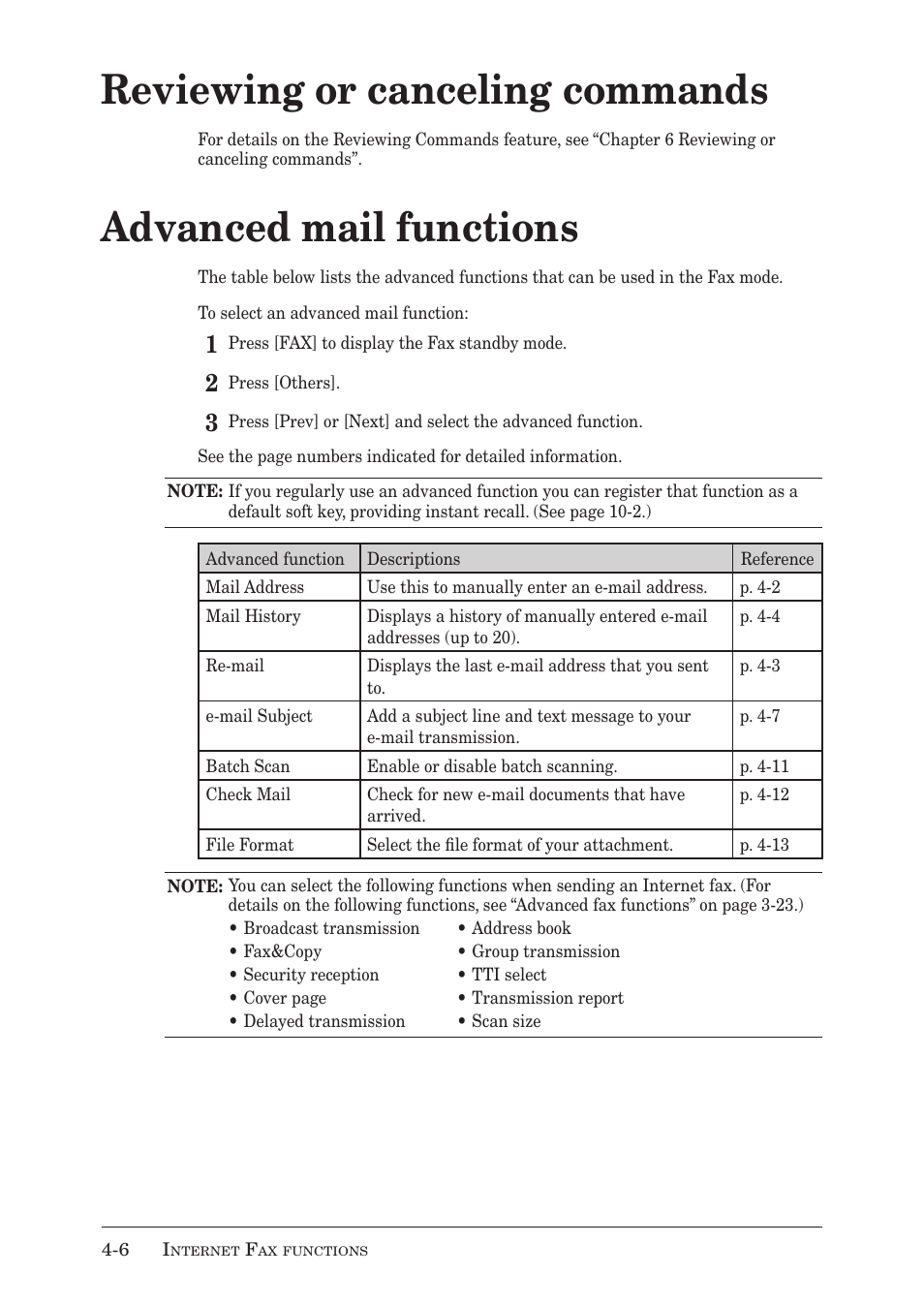 Reviewing or canceling commands, Advanced mail functions | Muratec MX-2030 User Manual | Page 146 / 396