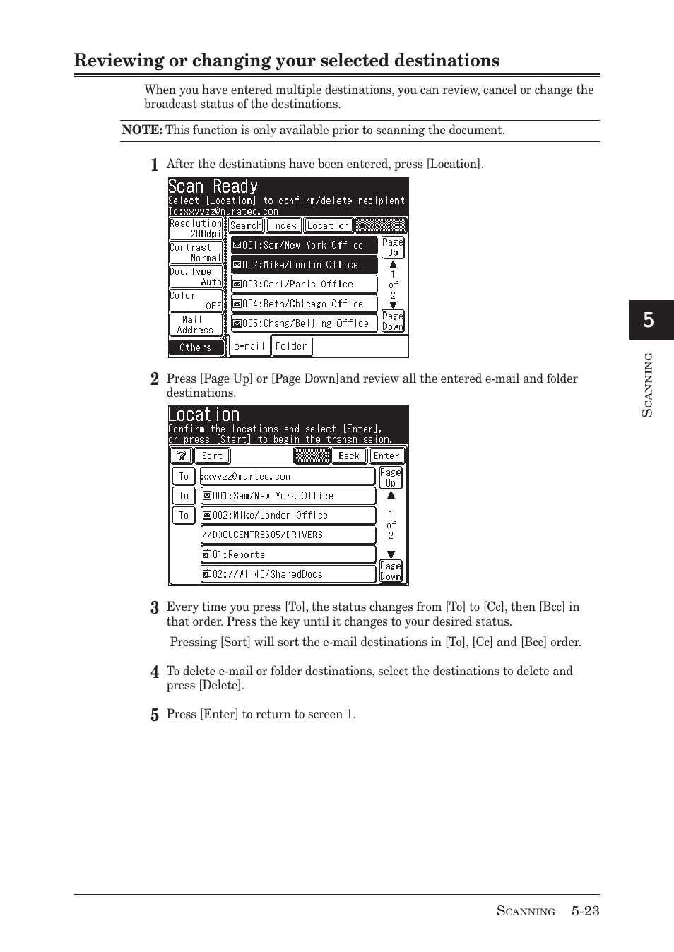 Reviewing or changing your selected destinations | Muratec MX-2030 User Manual | Page 177 / 396