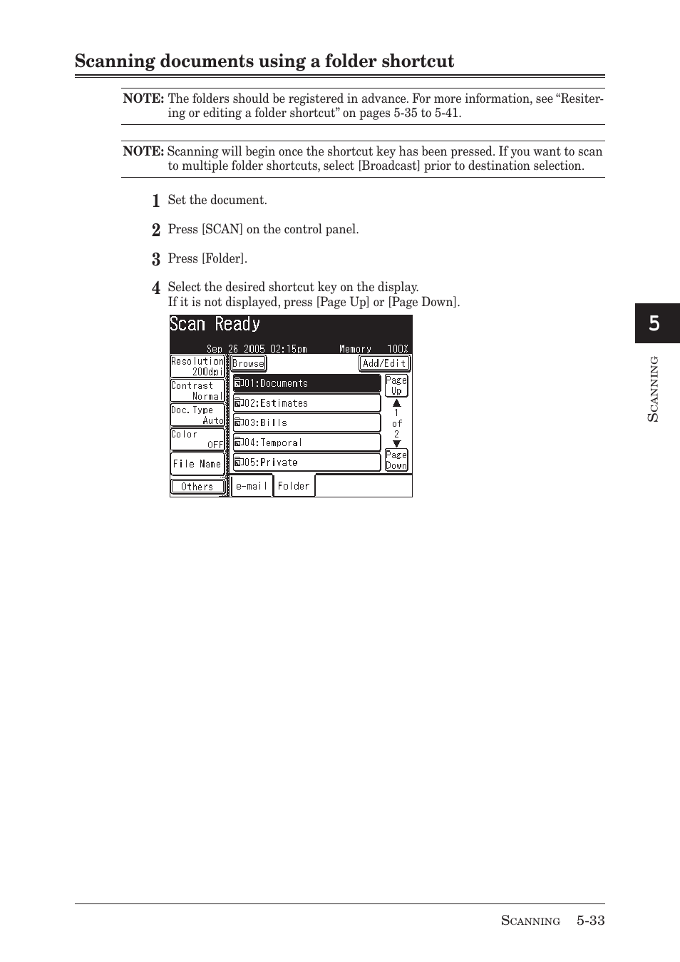 Scanning documents using a folder shortcut | Muratec MX-2030 User Manual | Page 187 / 396