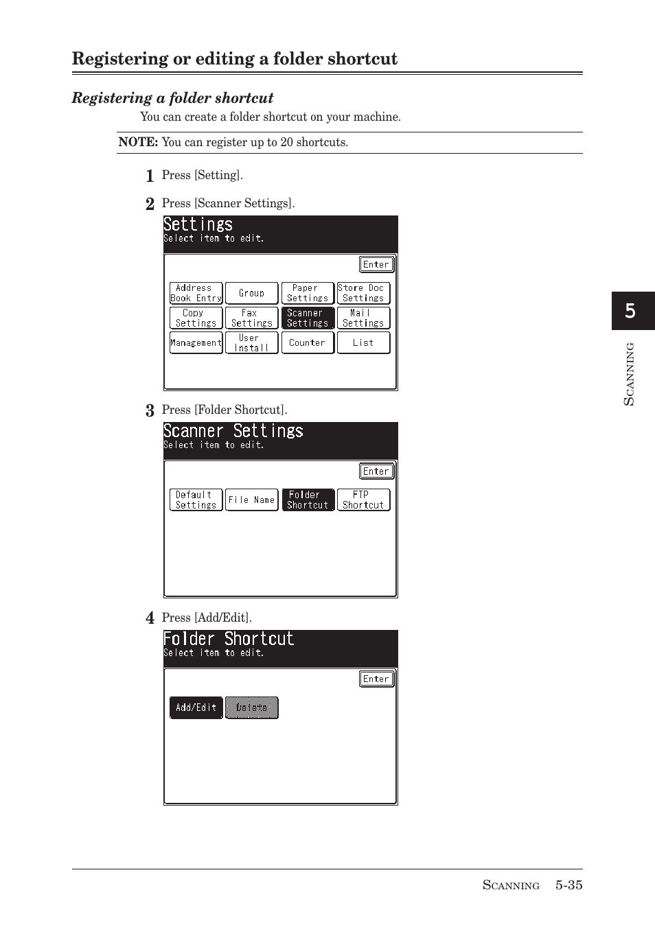 Registering or editing a folder shortcut | Muratec MX-2030 User Manual | Page 189 / 396