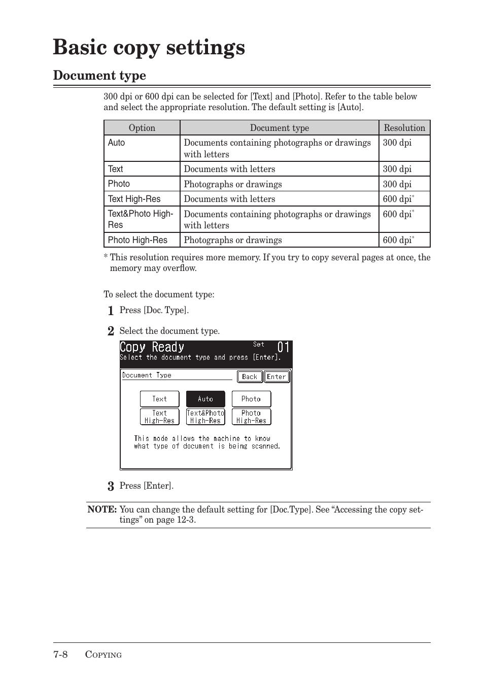 Basic copy settings, Document type | Muratec MX-2030 User Manual | Page 240 / 396