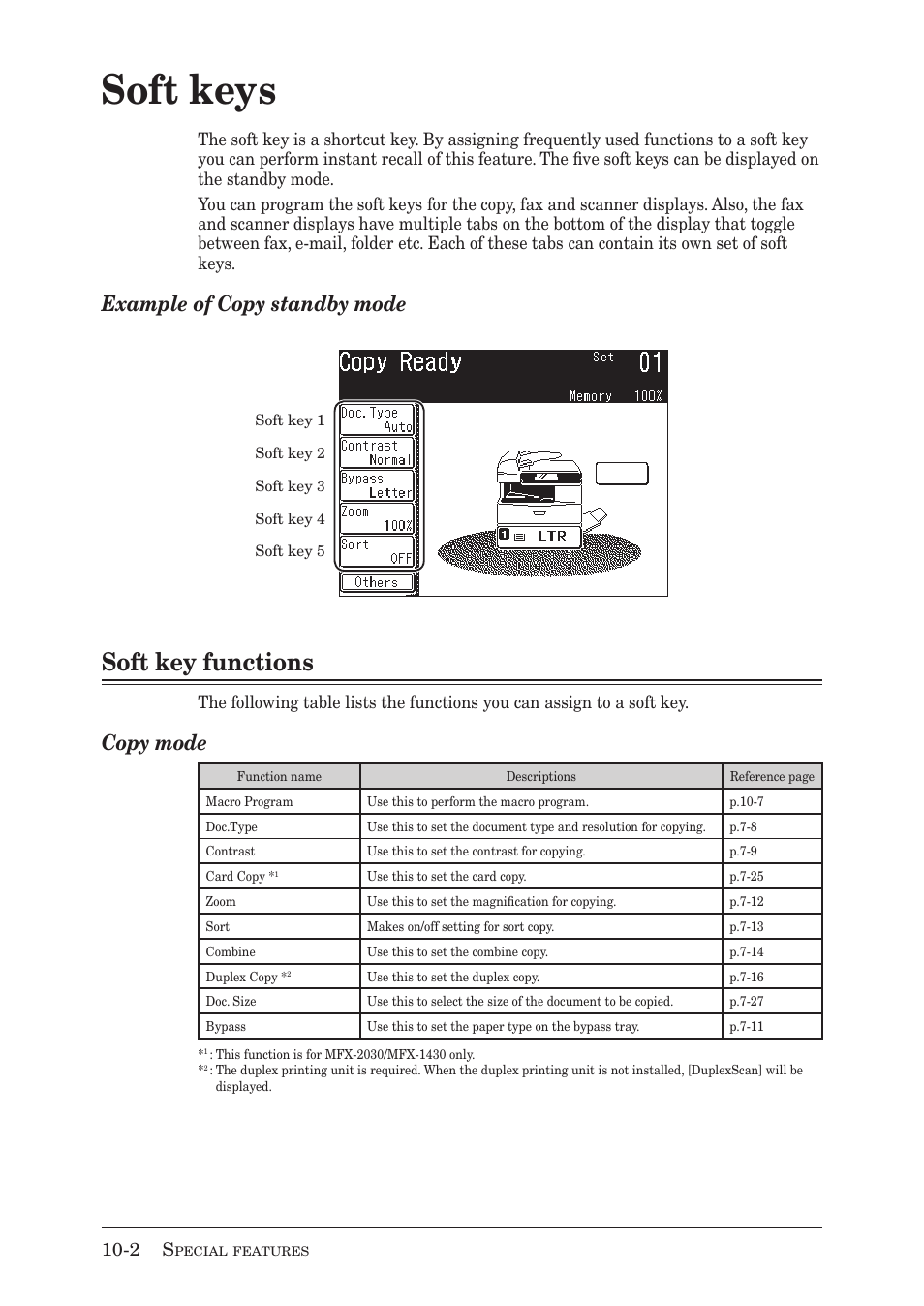 Soft keys, Soft key functions, Example of copy standby mode | Copy mode | Muratec MX-2030 User Manual | Page 270 / 396