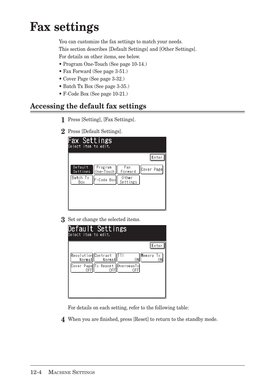 Fax settings, Accessing the default fax settings 1 | Muratec MX-2030 User Manual | Page 336 / 396