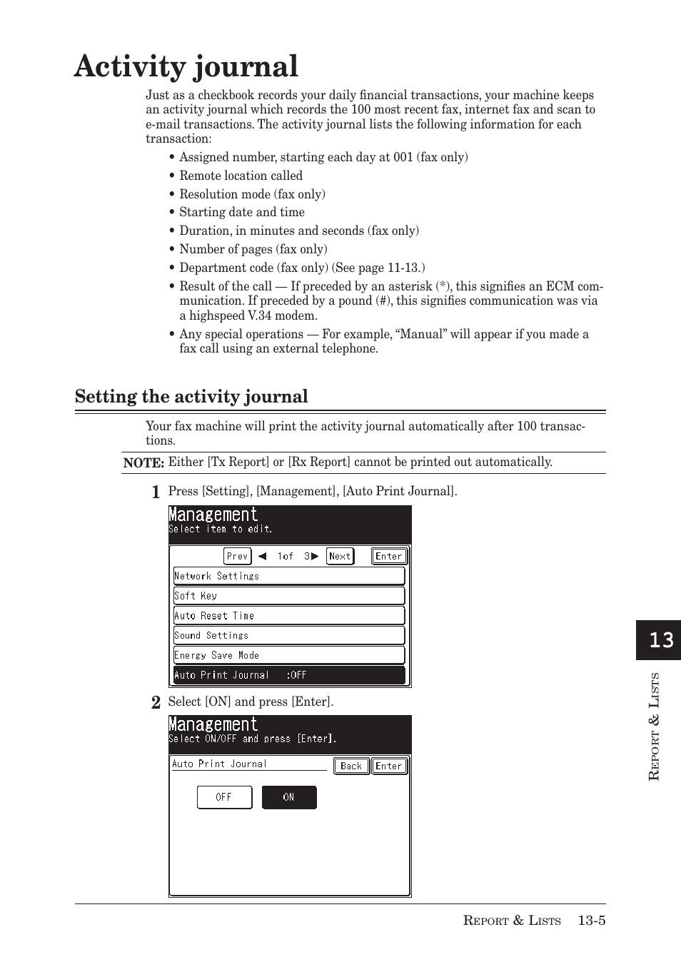Activity journal, Setting the activity journal | Muratec MX-2030 User Manual | Page 351 / 396