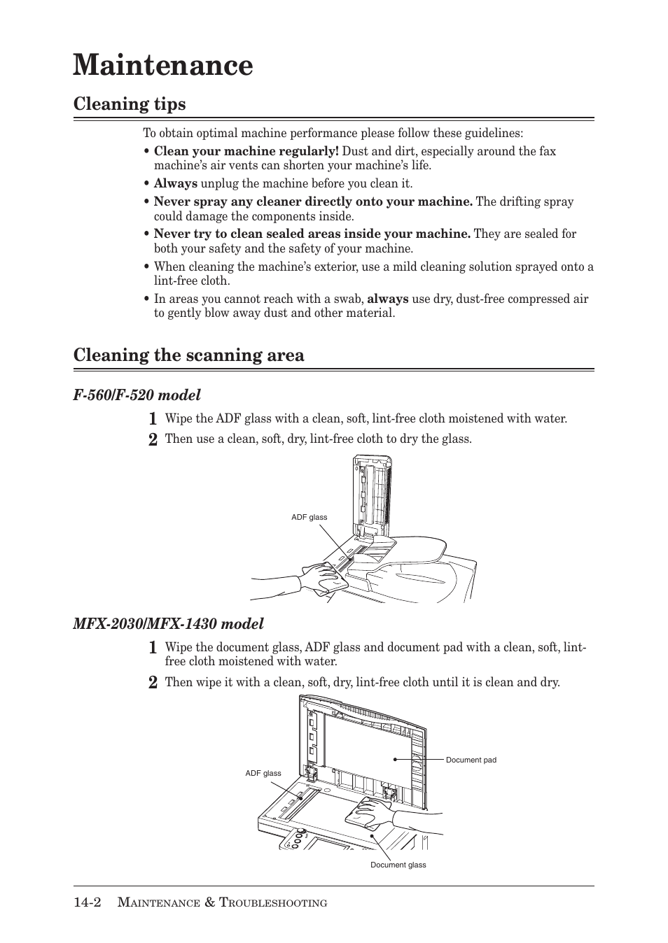 Maintenance, Cleaning tips, Cleaning the scanning area | Muratec MX-2030 User Manual | Page 358 / 396